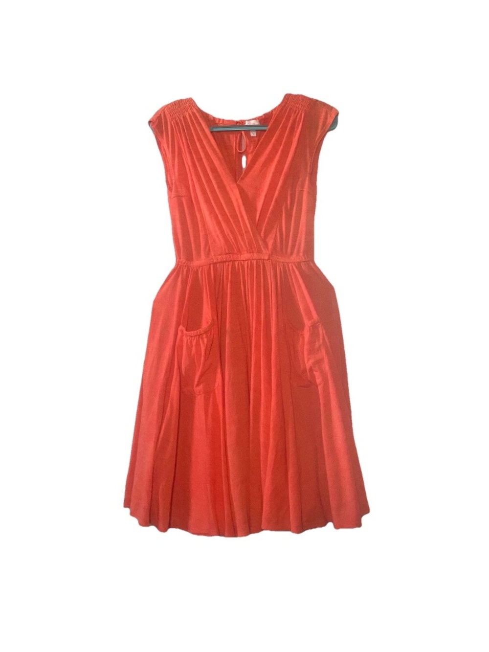 Tracy Reese Coral Cap Sleeve V-Neck Gathered Tulle Waist Dress SZ M